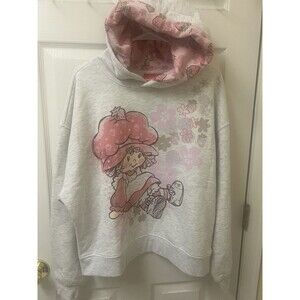 Strawberry Shortcake + Custard Vintage Style Gray Hoodie Sweatshirt - Small NWT